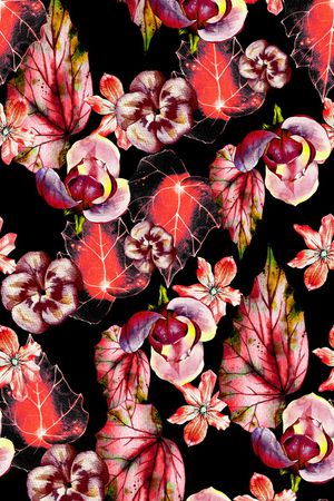 黑底花卉印花华亿平台图片