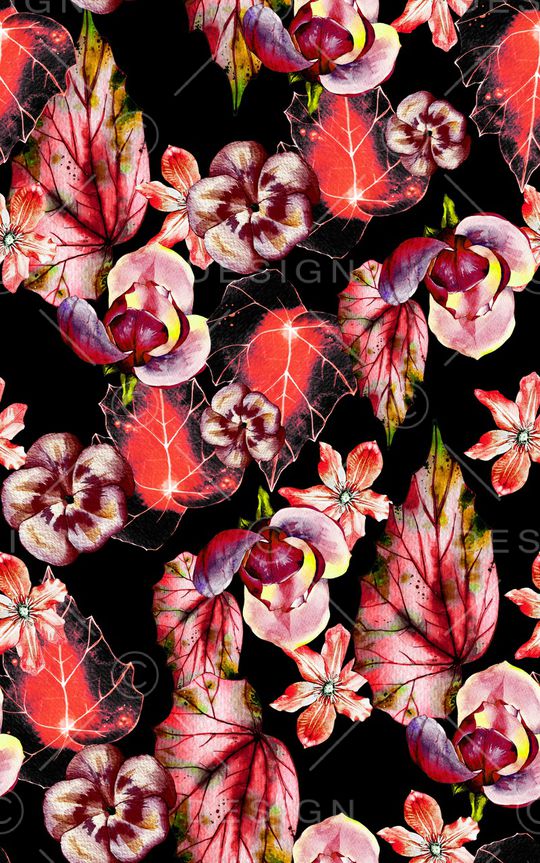 黑底花卉印花华亿平台图片