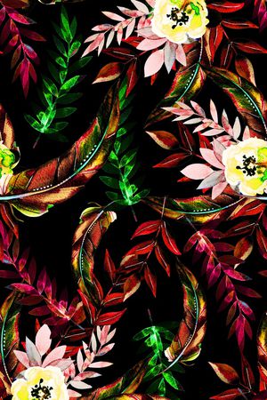 黑底花卉印花华亿平台图片