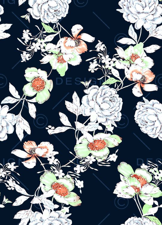 手绘大花印花华亿平台图片