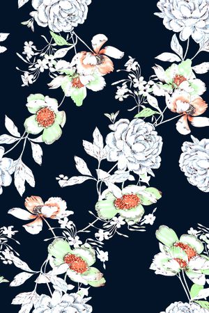 手绘大花印花华亿平台图片