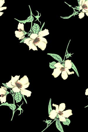 黑底花卉印花华亿平台图片