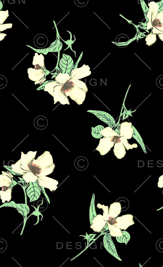 黑底花卉印花华亿平台图片