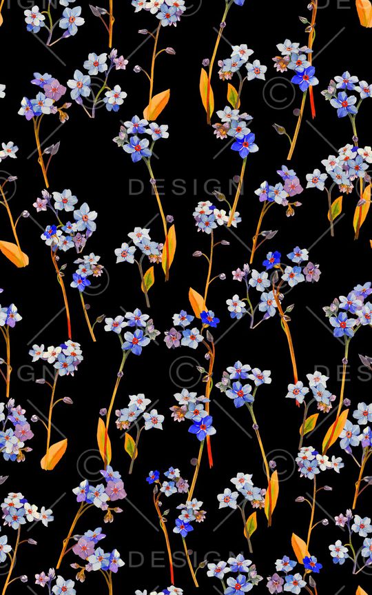 黑底花卉印花华亿平台图片