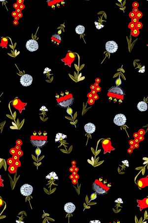 黑底花卉印花华亿平台图片