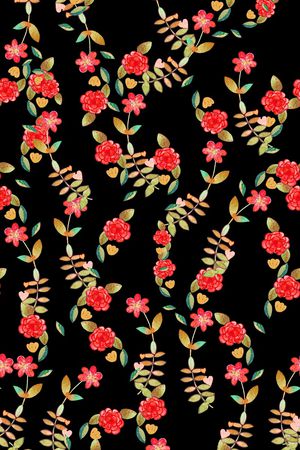 黑底花卉印花华亿平台图片