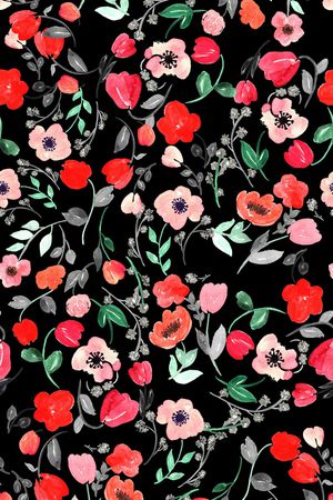 黑底花卉印花华亿平台图片