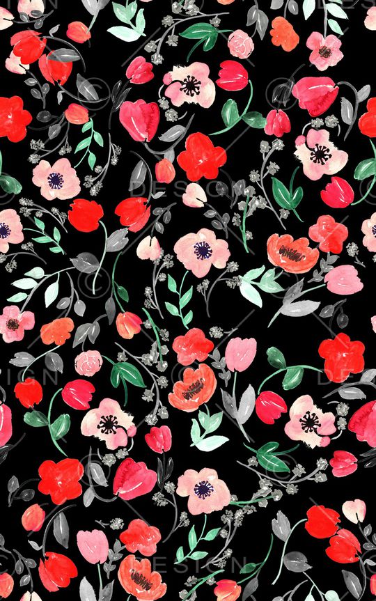 黑底花卉印花华亿平台图片