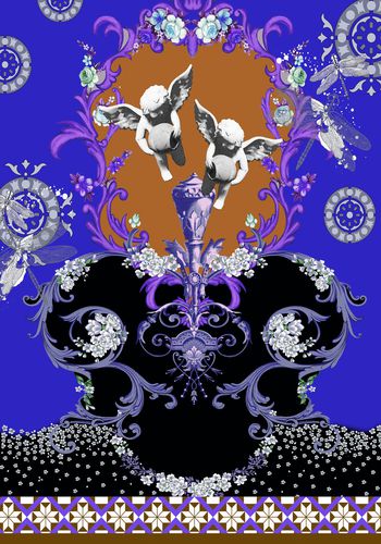 1144654-欧式花丛蜻蜓独幅男装T图-1