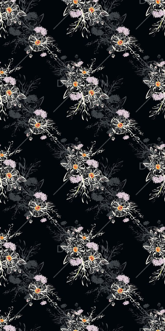 黑底花卉印花华亿平台图片