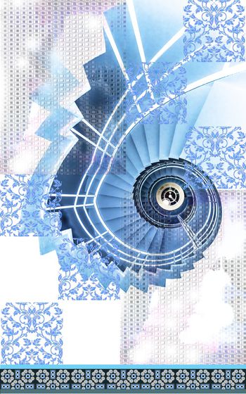 1145397-旋转楼梯时钟小方格古典纹样