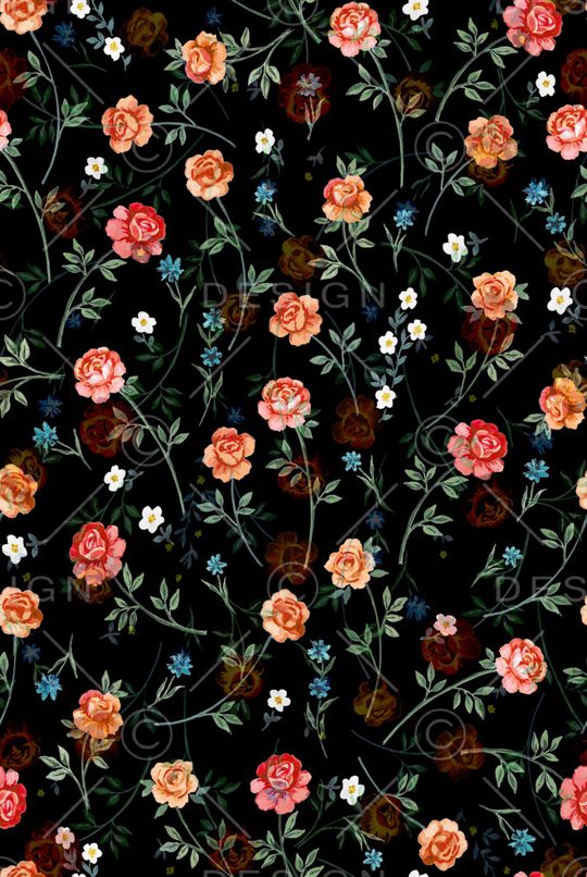 黑底花卉印花华亿平台图片