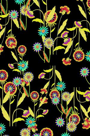 黑底花卉印花华亿平台图片