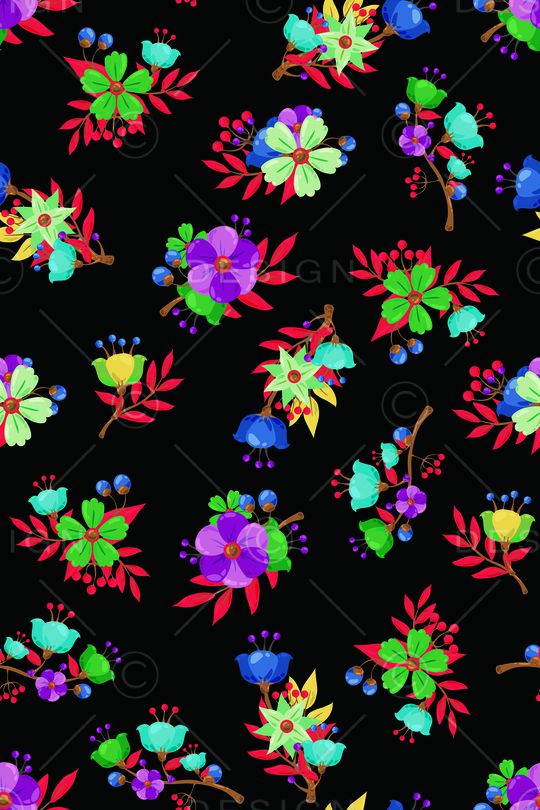 黑底花卉印花华亿平台图片