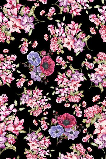 手绘花卉印花华亿平台图片