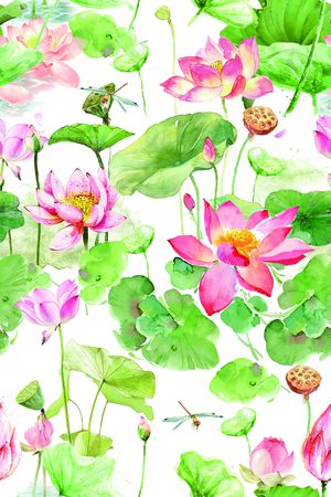 手绘荷花印花华亿平台图片