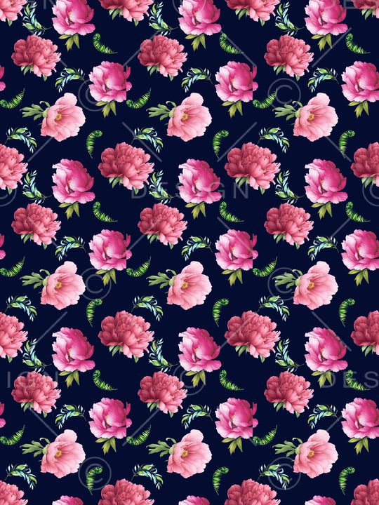 黑底花卉印花华亿平台图片