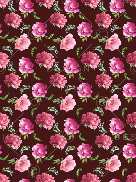 黑底花卉印花华亿平台图片