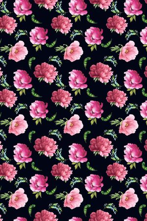 黑底花卉印花华亿平台图片