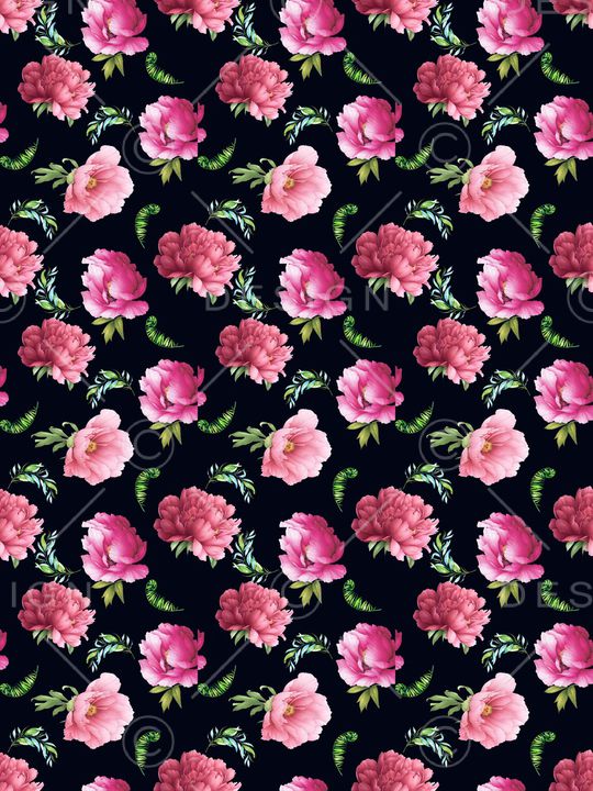 黑底花卉印花华亿平台图片