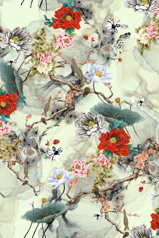 水彩花卉印花华亿平台图片