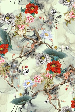 水彩花卉印花华亿平台图片