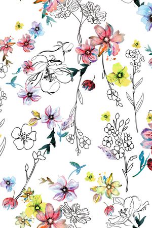水彩花卉印花华亿平台图片