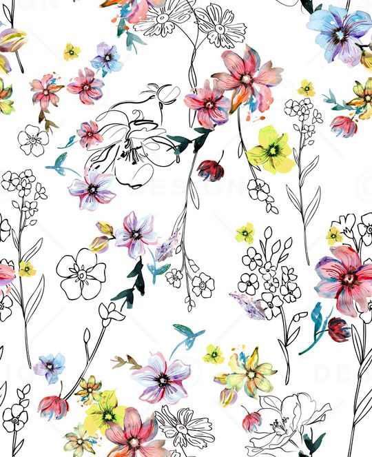 水彩花卉印花华亿平台图片