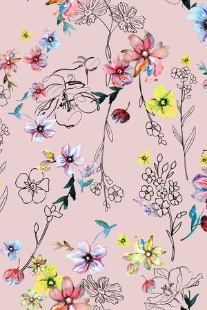 水彩花卉印花华亿平台图片