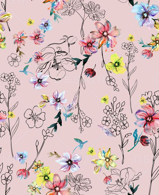 水彩花卉印花华亿平台图片