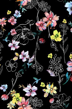 水彩花卉印花华亿平台图片