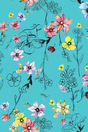 水彩花卉印花华亿平台图片