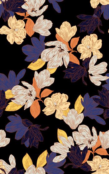 手绘花卉印花华亿平台图片