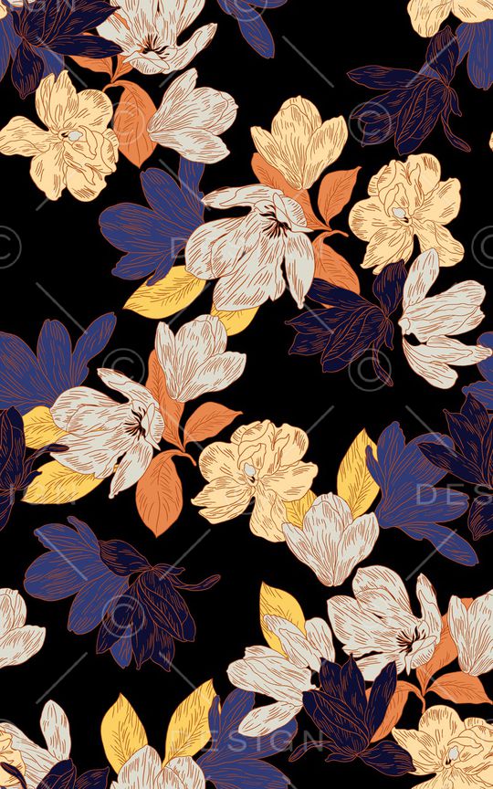 手绘花卉印花华亿平台图片