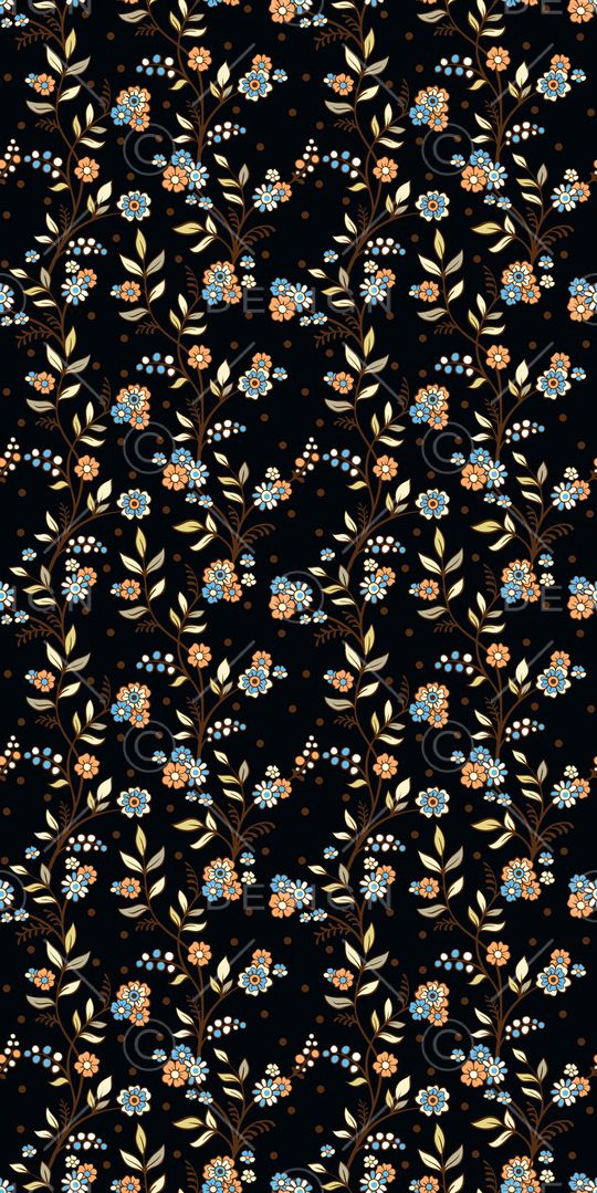 黑底花卉印花华亿平台图片