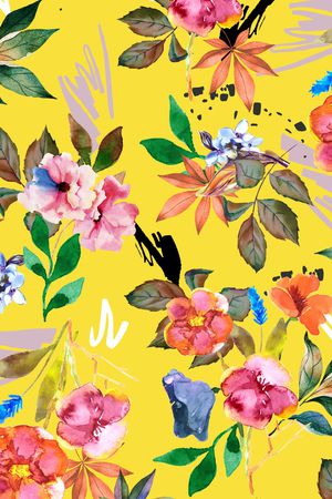 水彩花卉印花华亿平台图片