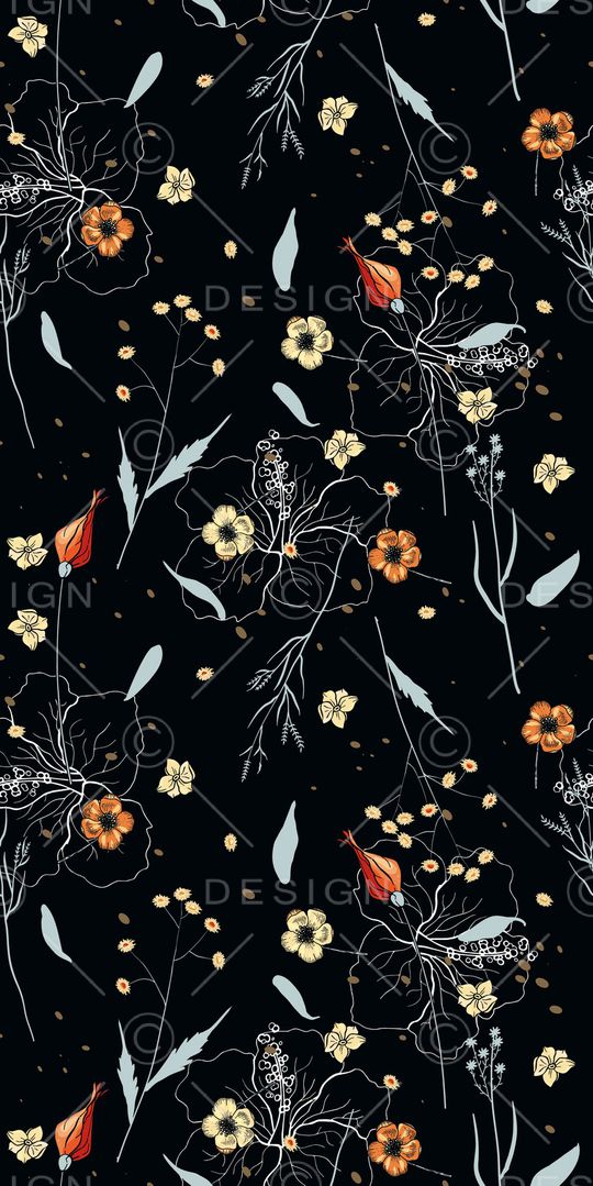 黑底花卉印花华亿平台图片