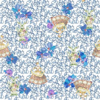 1155013-卷草纹古典淑女瓷瓶花朵