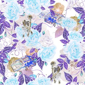 1156789-水彩花叠叠汽车机构机器人-1