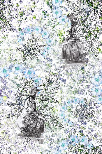 1157322-肌理底纹素描少女白描花卉