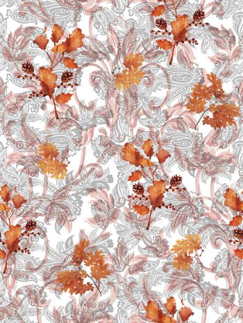 1158767-佩斯利欧式纹样松果叶子