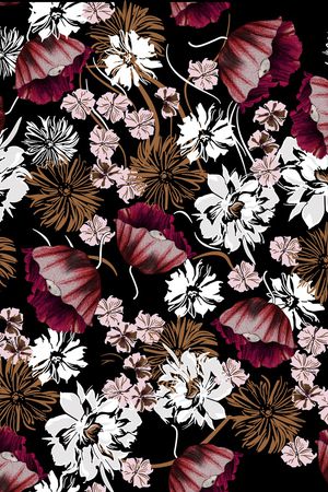 手绘玫瑰印花华亿平台图片