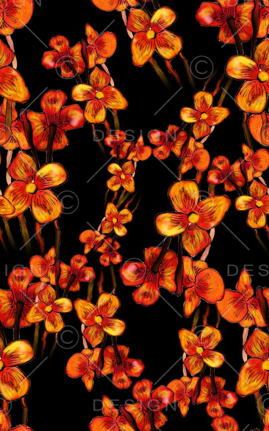 黑底花卉印花华亿平台图片