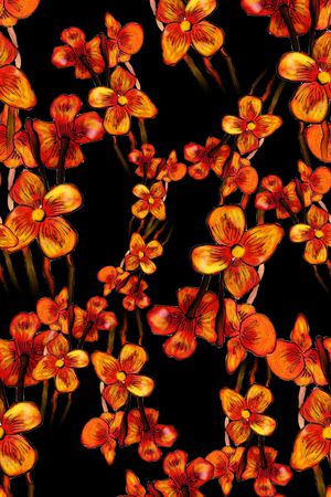 黑底花卉印花华亿平台图片