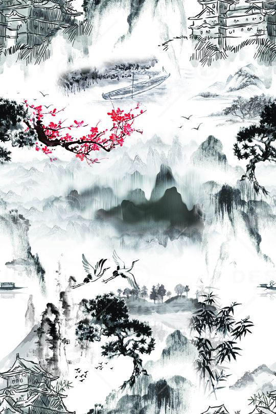 水墨风印花华亿平台图片