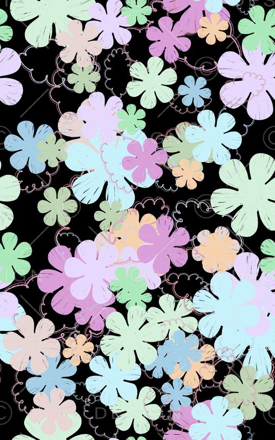 黑底花卉印花华亿平台图片