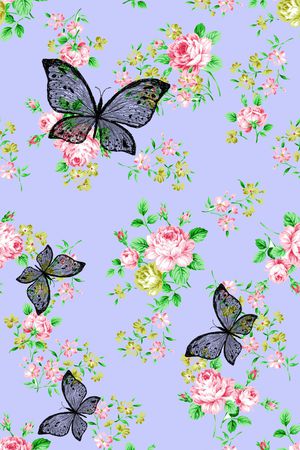 花卉蝴蝶印花华亿平台图片