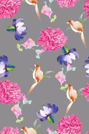 水彩花卉印花华亿平台图片