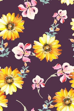 水彩花卉印花华亿平台图片