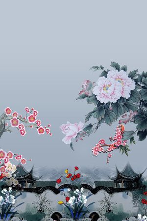 中国风定位花印花华亿平台图片